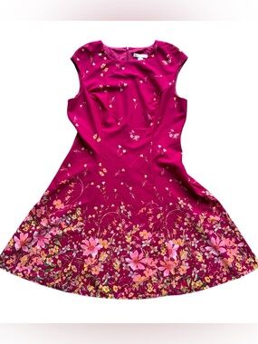 London Times Floral Fit & Flare Dress Size 14 NWT Pink Red Cap Sleeve